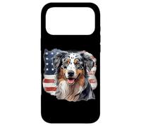 Custodia per iPhone 17 Pro Max USA Flag 4th July Patriotic American Blue Merle Aussie Lover