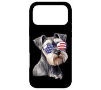 Custodia per iPhone 17 Pro Max USA Flag Sunglasses 4th July American Miniature Schnauzer