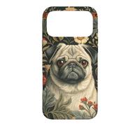 Custodia per iPhone 17 Pro Max Vintage Pug Dog William Morris Style Floreale