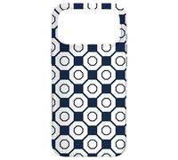 Custodia per iPhone 17 Pro Max White Navy Blue Octagon Intersect Square Line Pattern