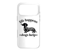 Custodia per iPhone 17 Pro Max Womens Girls Life Happens Dogs Help Black Dachshund Lover