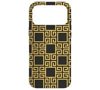 Custodia per iPhone 17 Pro Max Yellow Black Beige Square Spiral Greek Pattern