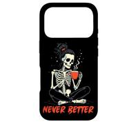 Custodia per iPhone 17 Pro messy bun drinking coffee for women never better skeleton