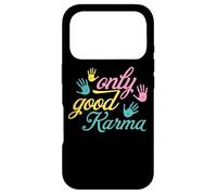 Custodia per iPhone 17 Pro Mindful Living Only Good Karma Handprint Citazione
