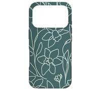 Custodia per iPhone 17 Pro Modern Line Art Poppy Flower Leaves Boho Dark Green