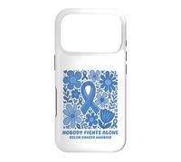 Custodia per iPhone 17 Pro Nastro blu floreale "Nobody Fights Alone" del guerriero del cancro al colon