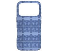 Custodia per iPhone 17 Pro Navy Light Blue Squares Spirals Labyrinth Geometric Pattern
