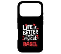 Custodia per iPhone 17 Pro Nome gatto Basil Life Is Better With My Cat Basil