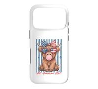 Custodia per iPhone 17 Pro Occhiali da sole Patriotic Highland Cow Pink Bubble