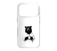 Custodia per iPhone 17 Pro Orso Burbero con Caffè Disegno Animale per Chi Ama il Caffè