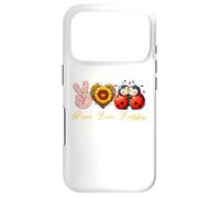 Custodia per iPhone 17 Pro Peace Love, coccinella, insetti, girasoli, simbolo della pace con mano, cuore
