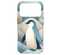 Custodia per iPhone 17 Pro Penguin Cream Blue Abstract Waves Antarctica Winter Pattern