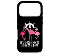 Custodia per iPhone 17 Pro Pink Flamingo Drinking Wine It's a Good Day to Drink on Boat