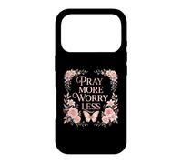 Custodia per iPhone 17 Pro Pray More Worry Less Butterfly Floral Christian Faith