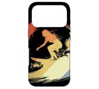 Custodia per iPhone 17 Pro Ragazza surfista retrò che cavalca l'onda