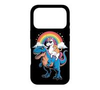 Custodia per iPhone 17 Pro Rainbow Unicorn Cat Riding Dinosaur Space Kitten T-Rex Magic