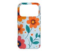 Custodia per iPhone 17 Pro Retro Vintage Motivo Floreale Blu Arancione Boho Garden