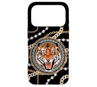 Custodia per iPhone 17 Pro Rich Wild Tiger with Printed Gold Chains & Diamonds Style