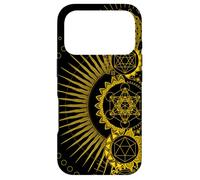 Custodia per iPhone 17 Pro Simboli di geometria sacra Hippie Psychedelic Gold Merkabah