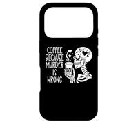Custodia per iPhone 17 Pro Skeleton Drinking Cup Coffee Because Murder is Wrong Reading