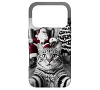 Custodia per iPhone 17 Pro Tabby Cat Selfie Babbo Natale Natale BW Foto Whimsical