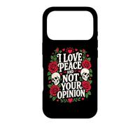 Custodia per iPhone 17 Pro Tatuaggio artistico «I Love Peace Not Your Opinion» con teschio gotico e rosa