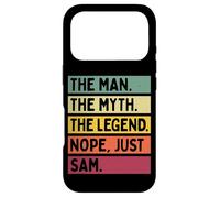 Custodia per iPhone 17 Pro The Man The Myth The Legend NOPE Just Sam, citazione divertente