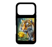 Custodia per iPhone 17 Pro Tiger Sniffing a Yellow Rose Illustration Graphic Design
