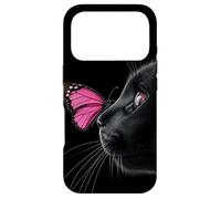 Custodia per iPhone 17 Pro Un gatto nero con una farfalla rosa fresca appoggiata sul naso
