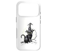 Custodia per iPhone 17 Pro Vintage Scary Halloween Black Cat Witch Hat Moon