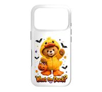 Custodia per iPhone 17 Pro What The Duck Halloween Teddy Bear Wearing Yeallow Duck