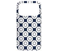 Custodia per iPhone 17 Pro White Navy Blue Octagon Intersect Square Line Pattern