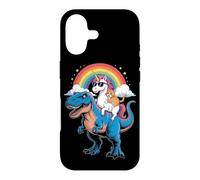 Custodia per iPhone 17 Rainbow Unicorn Cat Riding Dinosaur Space Kitten T-Rex Magic