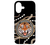 Custodia per iPhone 17 Rich Wild Tiger with Printed Gold Chains & Diamonds Style