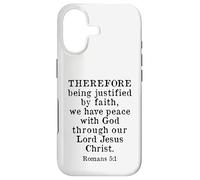 Custodia per iPhone 17 Romani 5:1 Versetto biblico Re Giacomo KJV, giustificato dalla fede