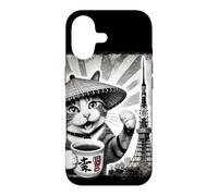 Custodia per iPhone 17 Samurai Cat Sipping Tea Tokyo Tower Arte giapponese