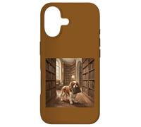 Custodia per iPhone 17 Scena di lettura del libro del cane della biblioteca di Cavalier Spaniel