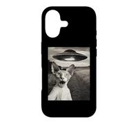 Custodia per iPhone 17 Sphynx Cat Selfie Con Alien Ship UFO Abduction Retro Foto