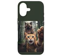 Custodia per iPhone 17 Tabby Cat Selfie Escape from Dinosaur Funny for Teens Adults