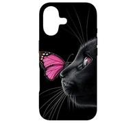 Custodia per iPhone 17 Un gatto nero con una farfalla rosa fresca appoggiata sul naso