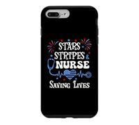 Custodia per iPhone 7 Plus/8 Plus 4th of July Nurse Funny Scrub Stars Stripes and Saving Lives
