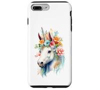 Custodia per iPhone 7 Plus/8 Plus Acquarello etereo Unicorno Floreale Testa Fantasy Art