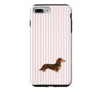 Custodia per iPhone 7 Plus/8 Plus Bassotto a pelo lungo marrone e crema a righe rosa