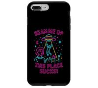 Custodia per iPhone 7 Plus/8 Plus Beam Me Up This Place Fa schifo UFO City Humor Retro Space