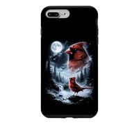 Custodia per iPhone 7 Plus/8 Plus Birdwatcher retrò Red Cardinal Bird che ulula alla luna degli anni '90