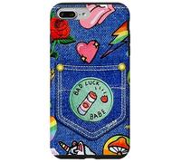 Custodia per iPhone 7 Plus/8 Plus Blue Denim Patch Pattern Bad Luck Babe 90s Design Estetico