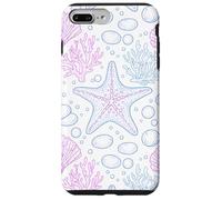 Custodia per iPhone 7 Plus/8 Plus Blue Pink Starfish Shell Coral Ocean Life and Beach Pattern
