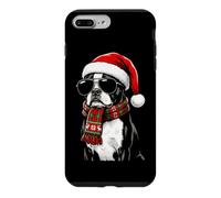 Custodia per iPhone 7 Plus/8 Plus Boston Terrier Dog Bostie Santa Hat Plaid sciarpa occhiali da sole
