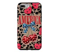 Custodia per iPhone 7 Plus/8 Plus Brown Cheetah America Girls Leopard Print Cherry E Bow