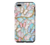 Custodia per iPhone 7 Plus/8 Plus Butterfly Pink White Blue Stained Art Stain Butterflies